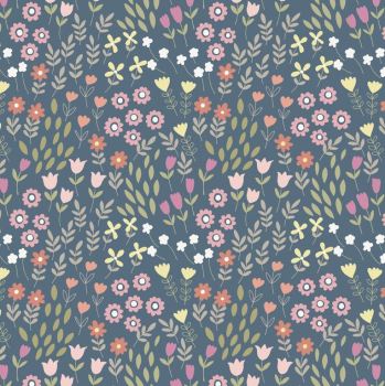 Bunny Garden - Pretty Flowers on Denim